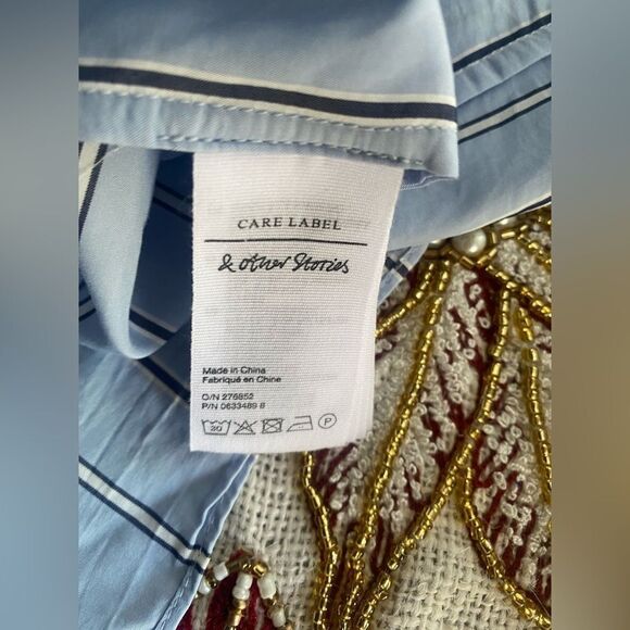 & OTHER STORIES Viscose Square Neck Midaxi Dress Blue Stripes Sz 4 Sleeveless - Picture 9 of 12